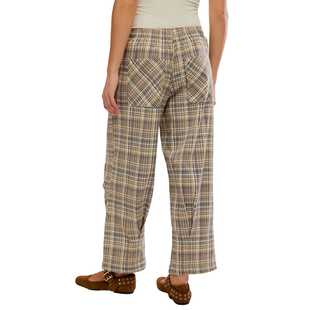 Free People Nice Choice Stripe Plaid Pull On Pants Barrel Leg Size Medium NEW - Picture 2 of 16